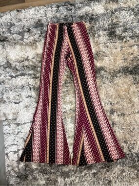Windsor Black, Burgundy & Pink Boho Print Bell Bottoms